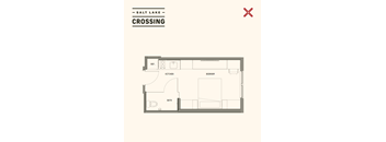 Salt Lake Crossing floor plan with a kitchen, bath, and bedroom.