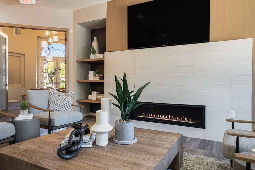 A Living Room With Fireplace at Cantata at the Trails, Albuquerque, New Mexico
