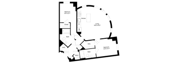 A floor plan of a house with a living room, two bedrooms, a bathroom, a kitchen, a closet, a W/C, a W/D, and a mech.