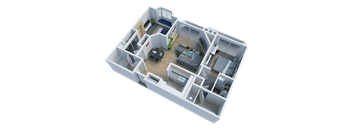 2 bed 2 bath version 1 floorplan at Cahuenga Heights, Los Angeles, CA, 90068