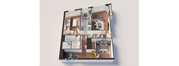 2 bed 2 bath floor plan at Del Mor Apartments, Los Angeles, California