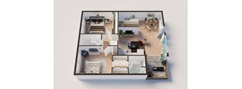 a floor plan of a two bedroom apartment with a living room and dining room at Pacific Rose, Los Angeles