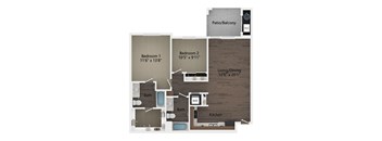 a floor plan of a studio apartment with a bedroom and a living room
