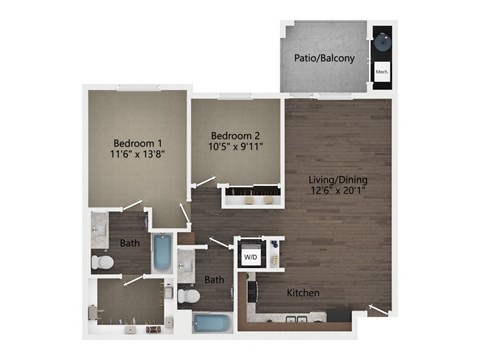 a floor plan of a studio apartment with a bedroom and a living room