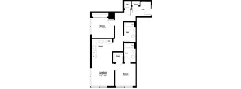 A black and white image of a floor plan for an apartment.