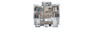 3d floor plan of a house with a bedroom and a living room