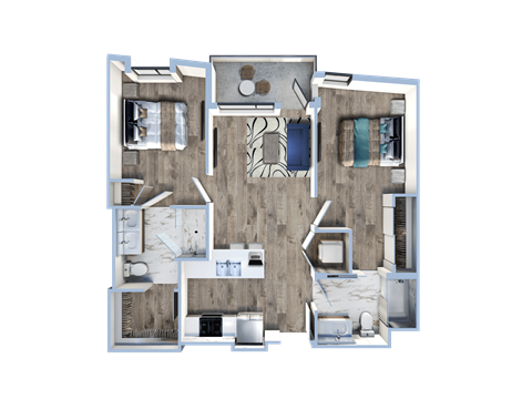 3d floor plan of a bedroom apartment