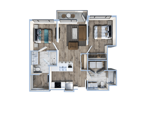 3d floor plan of a bedroom apartment