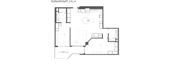 A floor plan of a building with a central courtyard and multiple rooms.