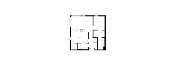 A floor plan of a house with labeled rooms for living, sleeping, eating and a workspace.