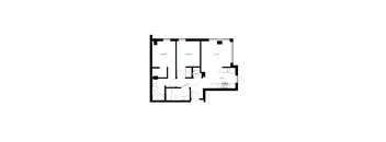 A black and white image of a floor plan with labeled rooms.