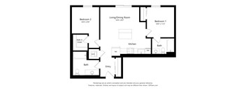 A 2D rendered image of a modern apartment.