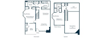 A floor plan of a two-story house with a loft.