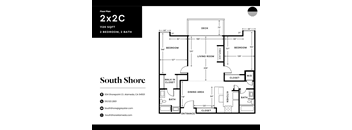 A black and white floor plan for a 2x2C South Shore property.