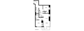 A floor plan of a 2/2 H unit showing a living room, dining room, kitchen, bathroom, bedroom, and closet.