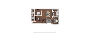 2x2 B4 a stylized floor plan with a bedroom and living room