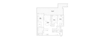 A floor plan of a three bedroom