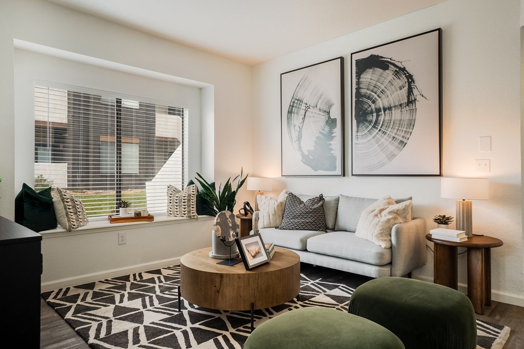 a living room with a couch and a coffee table