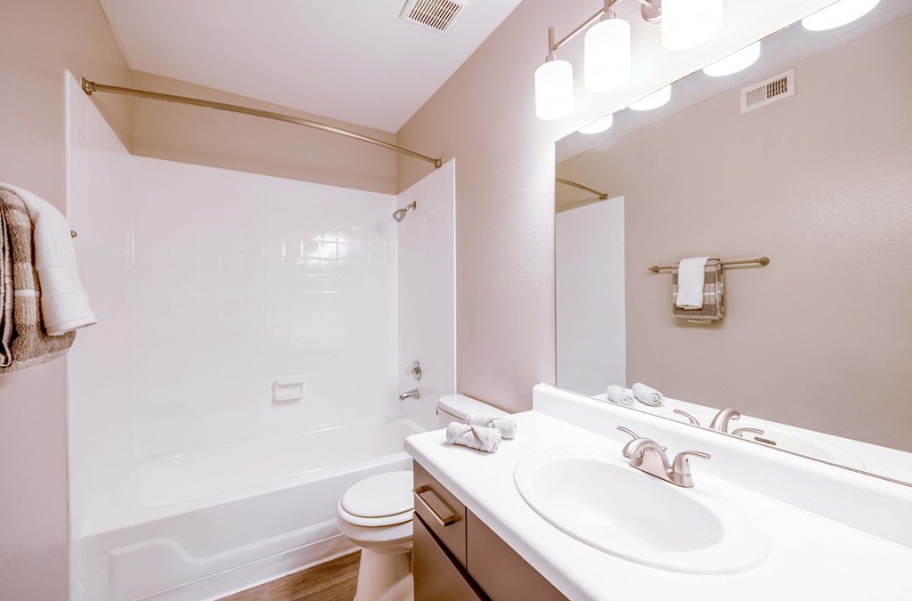 a bathroom with a sink toilet and bathtub