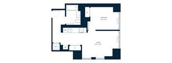A floor plan of a living space with a bedroom and a living room.