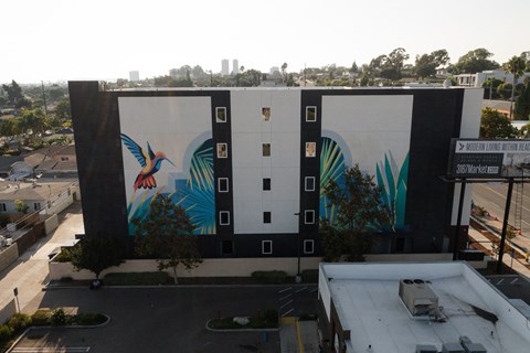 a building with a mural on the side of it