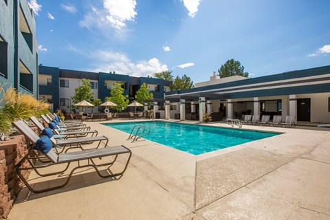 Pool With Relaxing Chairs at AYA ABQ, Albuquerque, NM, 87109