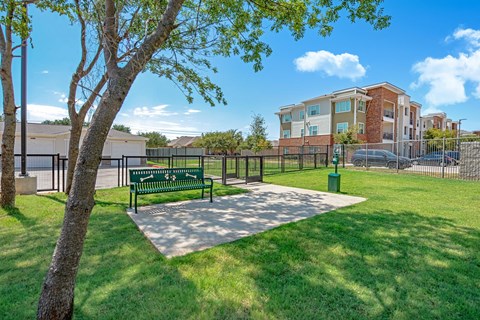 enclosed dog park with benches