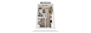a 1 bedroom floor plan with a bathroom and a balcony