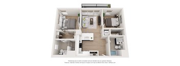 a stylized floor plan of a 1 bedroom apartment