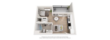 a 1 bedroom floor plan with a bathroom and a living room