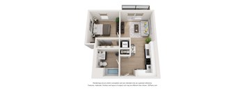 a 1 bedroom floor plan with a bathroom and a balcony
