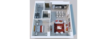 a floor plan of a one bedroom apartment with a living room and dining room