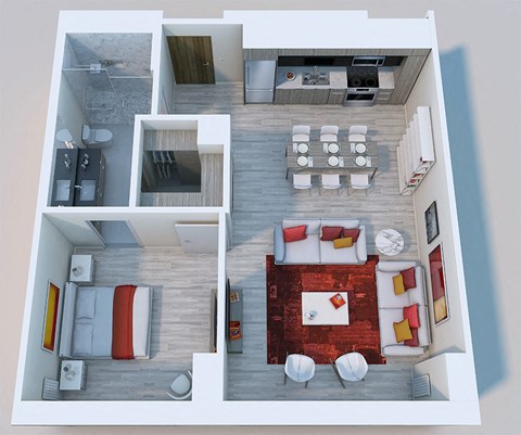 a floor plan of a one bedroom apartment with a living room and dining room