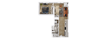 a floor plan of a house with a bedroom and a living room