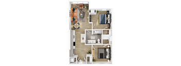 a birds eye view of a living room with a fireplace