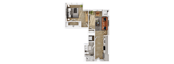 a floor plan of a house with a bedroom and a living room