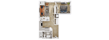 a floor plan of a house with a bedroom and a living room