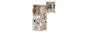 a floor plan of a house with a bedroom and a living room