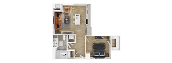a 3d floor plan of a house with a bedroom and a living room
