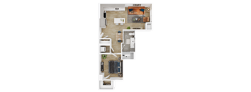 a floor plan of a house with a bedroom and a living room