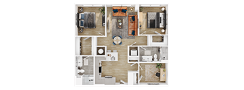 a 3d floor plan of a house with a bedroom and a living room