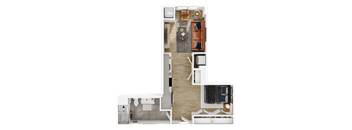 a floor plan of a house with a bedroom and a living room