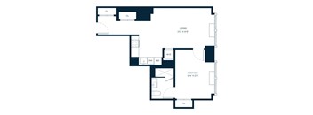 A floor plan of a living area and bedroom.