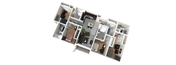 3d floor plan of a house with a bedroom and a living room