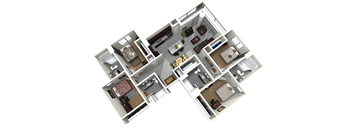 3d floor plan of a house with bedrooms and a living room