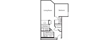 a floor plan of a house with a bedroom and a living room