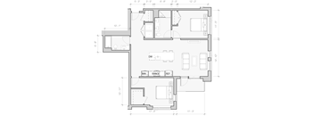 A floor plan of a house with labeled rooms and dimensions.