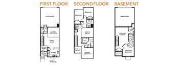 A diagram shows the layout of the first, second, and basement floors of a house.