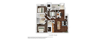 A floor plan of a property with various rooms and furniture layout.