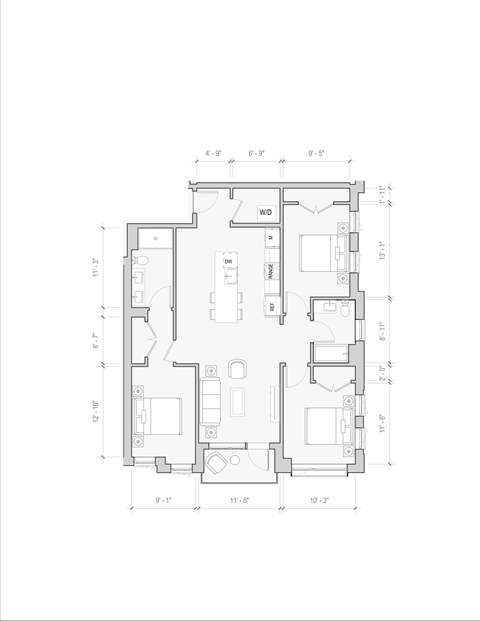 A floor plan of a house with labeled rooms and dimensions.